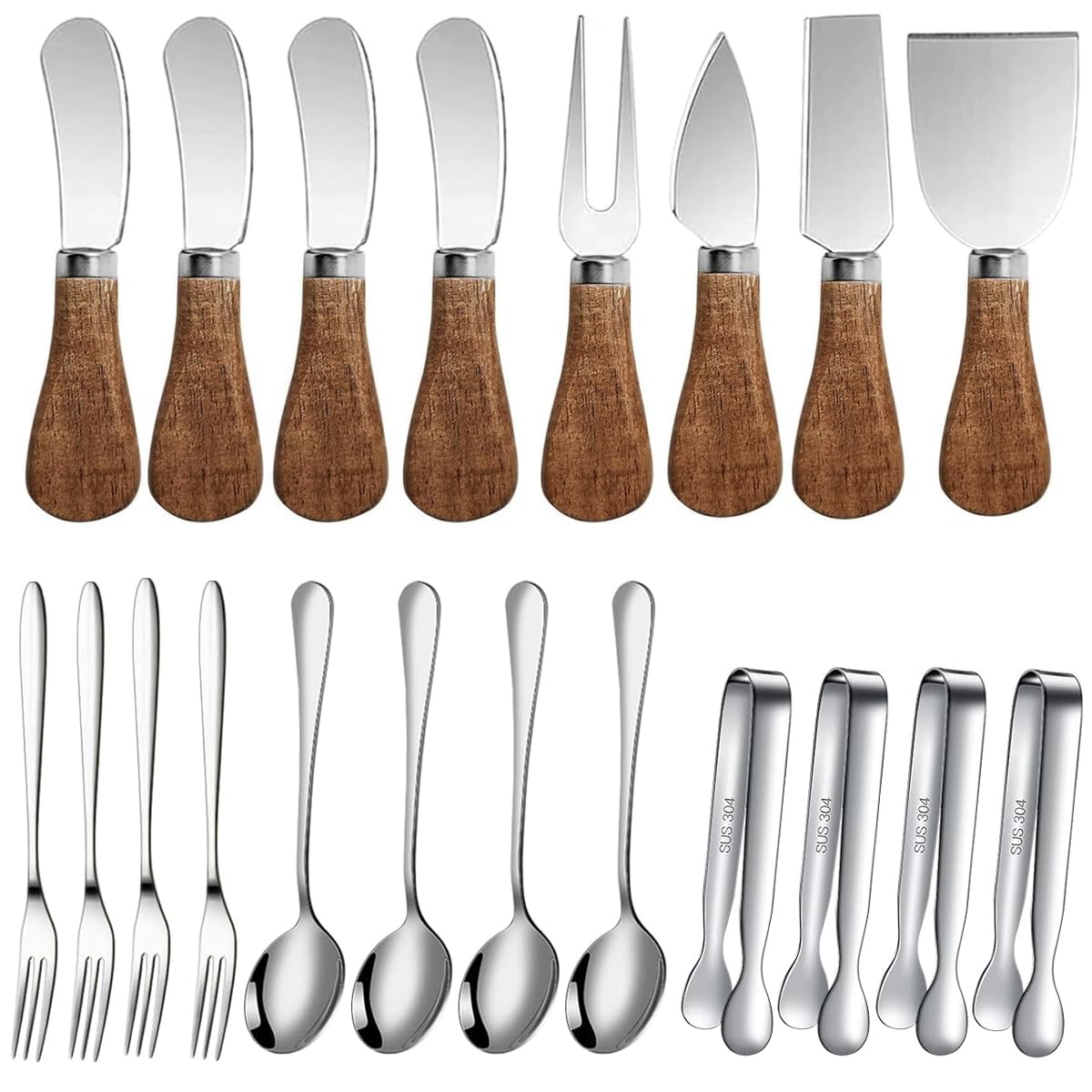 HASTHIP Cheese Knife and Charcuterie Utensils Set with 20Pcs Stainless Steel & Wooden Handles for Entertaining