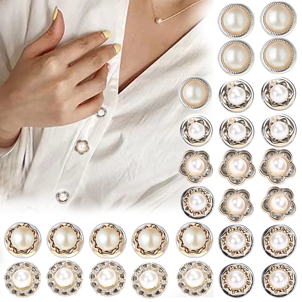 HASTHIP® 30 Piezas Broches de Botón de Perla Imitación para Mujer,Alfileres Seguridad Decorativos sin Costura para Suéter,Camisa Falda Vestido y Sombrero Elegantes y Desmontables