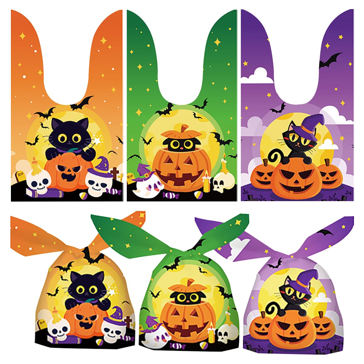 HASTHIP Halloween Treat Bags for Party Favors with Bunny Ear Closure 50Pcs 14x23cm EVA