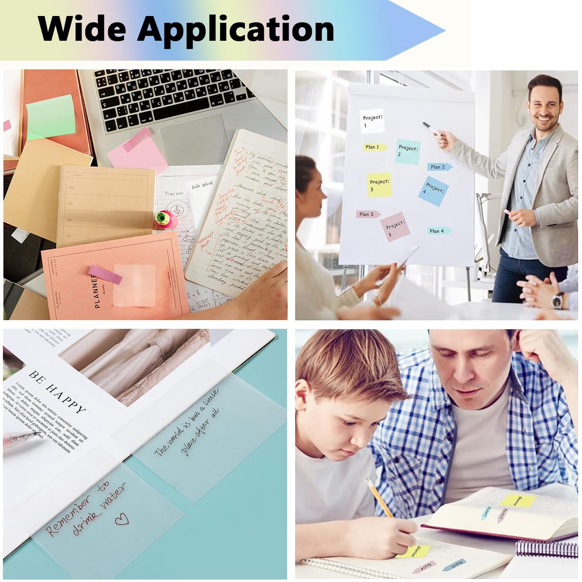 HASTHIP Sticky Notes Tabs for School and Office with 650 Sheets Transparent PET | 1300 PCS Colored Index