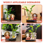HASTHIP Zen Hydroponic Kit for Desk Decor with Glass Bottle and Smiling Little Monk Figurine