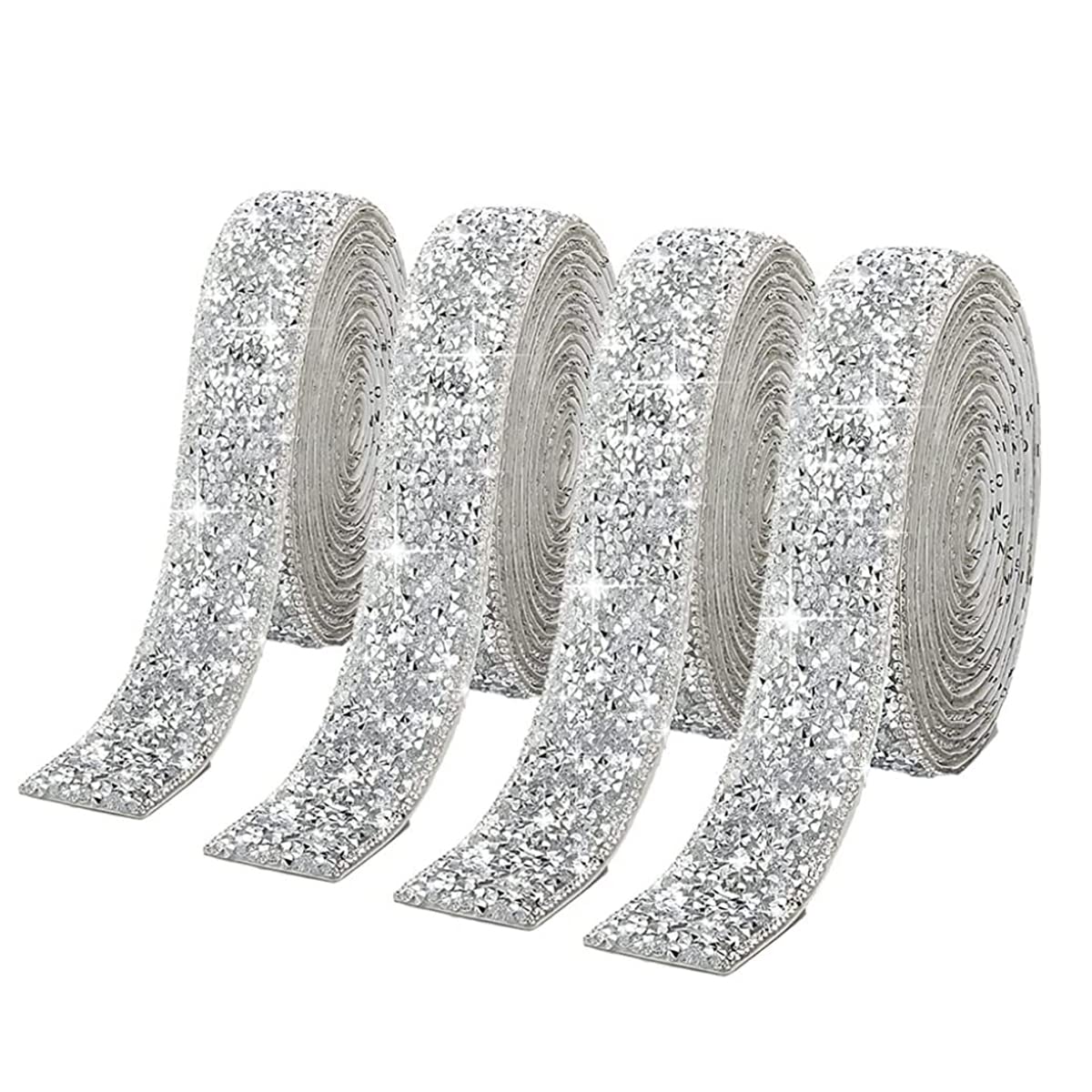 HASTHIP® 4 Rollos Cinta de Diamantes Autoadhesiva Bling,Tira de Strass Brillante Resina,Cinta Decorativa con Cristales para Manualidades Paredes Teléfonos y Decoración DIY