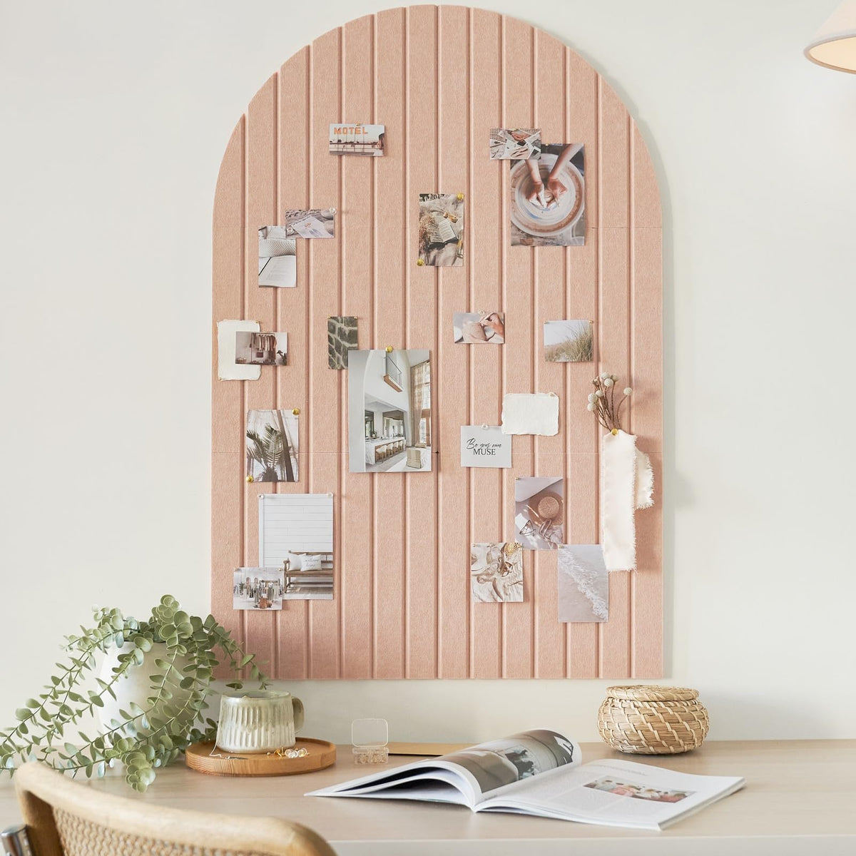 HASTHIP® Large Arched Felt Bulletin Board 35" x 24", Modern Cork Alternative Wall Decor for Office and Home, Light Pink Acoustic Pin Board, Easy to Mount and Stylish Design