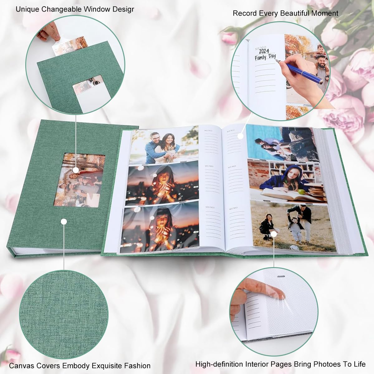 HASTHIP Photo Album for Family Memories with 300 Pockets Linen Hardcover | Baby Travel Keepsake