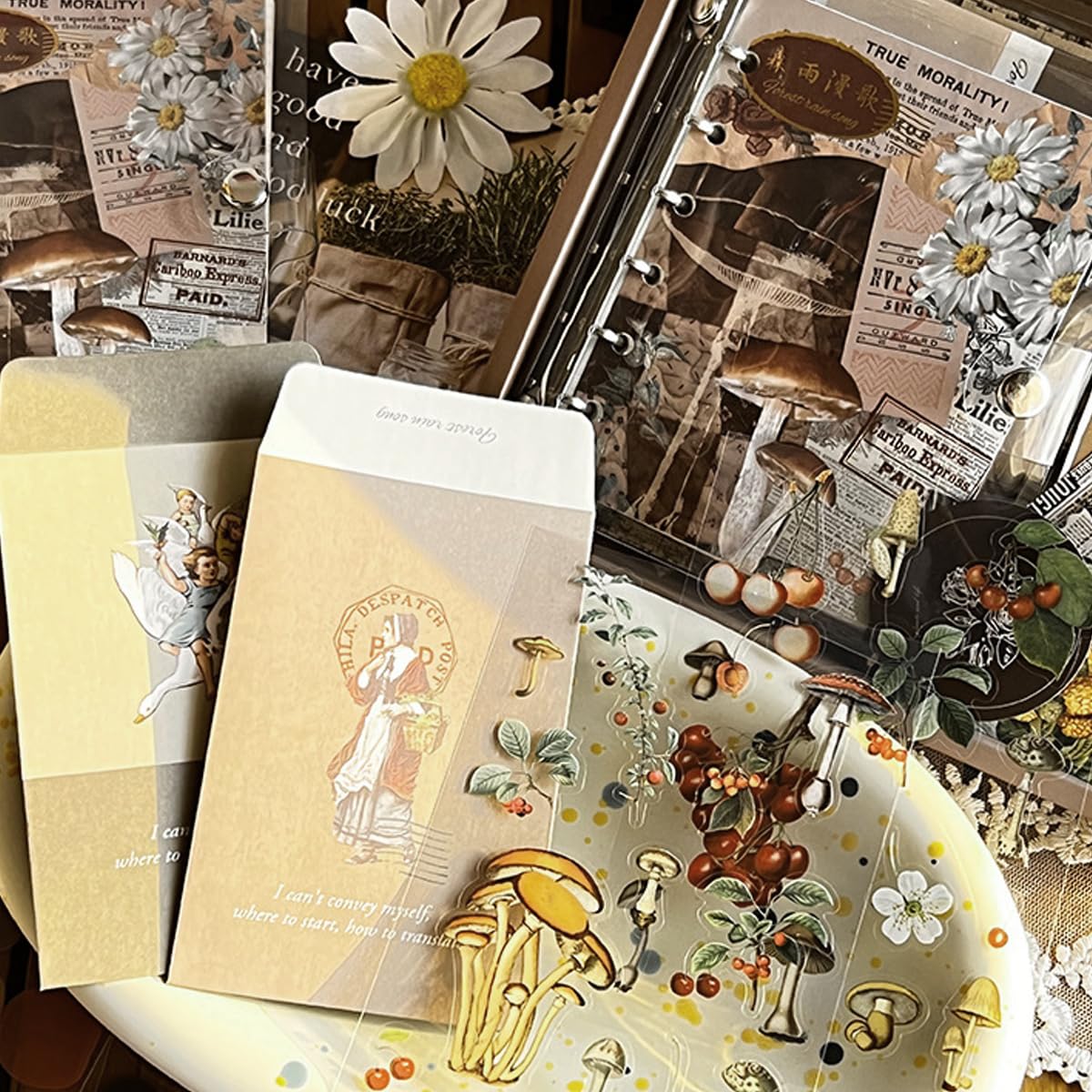 HASTHIP Journaling Kit for Scrapbooking and Bullet Journals with 346 pcs | A6 Grid Notebook and Vintage Stickers