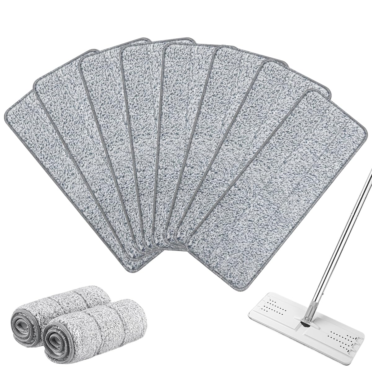 HASTHIP Replacement Flat Mop Head Refill for Wet and Dry Mops featuring Stick-On Microfiber Pads 12.99 x 4.72 in | Reusable and Washable 8 Pcs Set