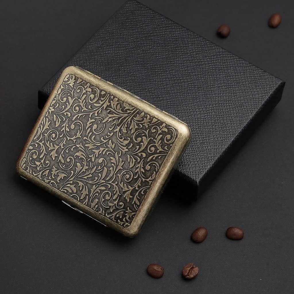 HASTHIP® 1 Piece Retro Cigarette Case with Gift Box Portable Cigarette Box for 20 Cigarettes Elegant Cigarette Box (Grass) Gifts for Men (Bronze, 9.5x8.4cm)