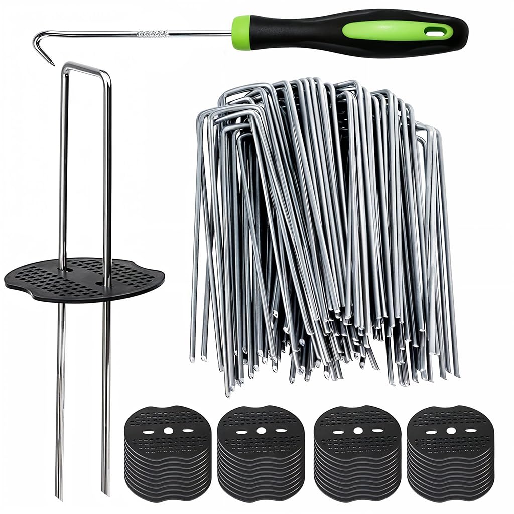 HASTHIP Metal U Pins for Landscaping and Artificial Grass with 50 Holders & Puller 7.87 in