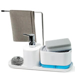 HASTHIP® 4-in-1 Kitchen Dish Soap and Hand Soap Dispenser, Kitchen Sink Organizer, Sponge Included, White