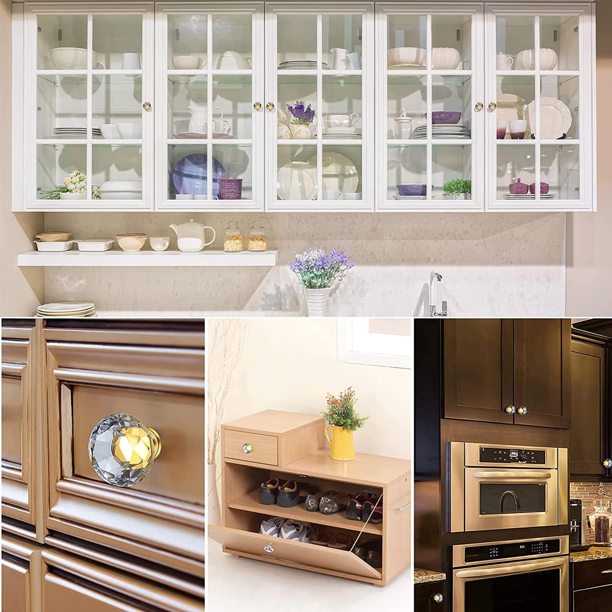 HASTHIP Cabinet Knob Pull Handle Set for Dresser and Drawers with 6 Pack 30mm Crystal Glass Diamond Knobs | Includes Screw Kit