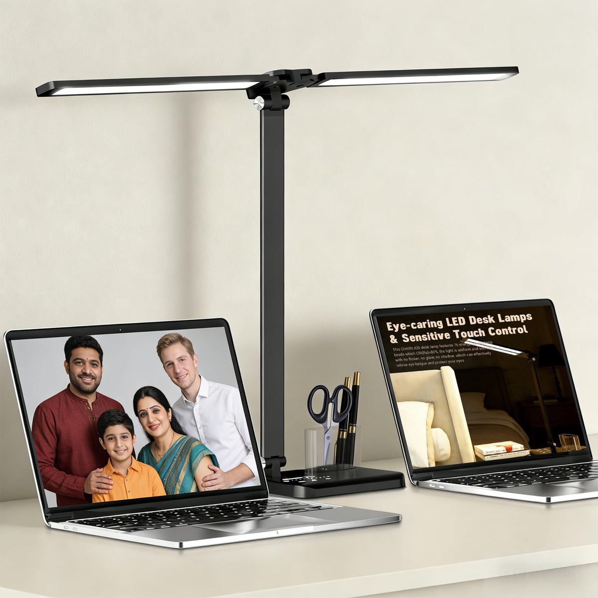 HASTHIP® Dimmable LED Desk Lamp with USB Charging Port, 50 Lighting Modes, Dual Swing Arm Architect Table Lamp for Home Office Study Reading