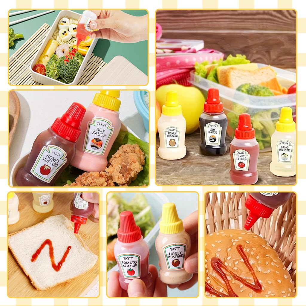 HASTHIP Mini Ketchup Bottles for Lunch Bag with Nozzle | 16PCS 25ml Food Grade Plastic