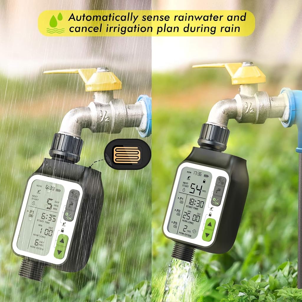 HASTHIP® Drip Irrigation Timer for Garden Farm Irrigation Water Timer with Rainy Sensor Multi Programs Automatic Watering System Waterproof Digital Timer for Lawns 2PCS