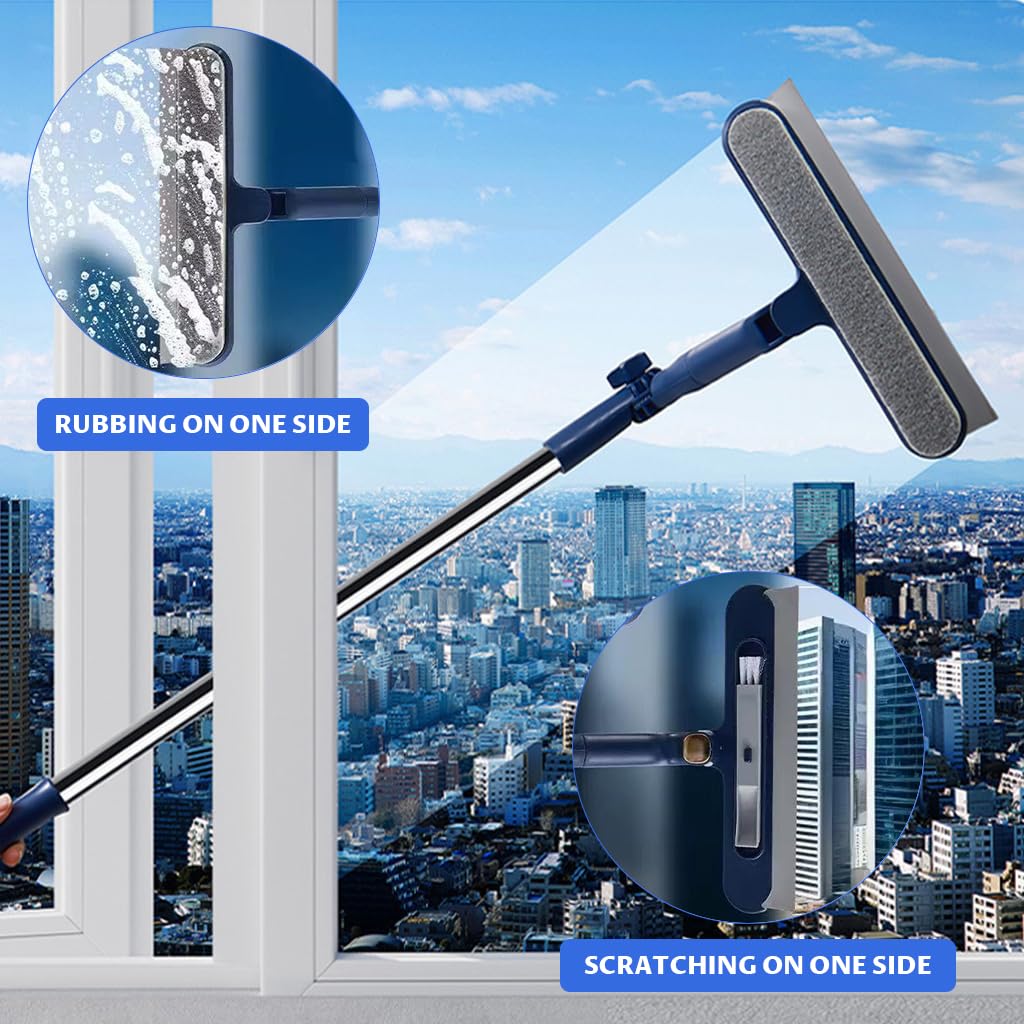 HASTHIP Window Cleaning Tool for Home and Car with 47 in Handle and 180° Rotatable Head | Streak-Free Squeegee