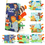 HASTHIP® Libro de Tela para Bebés 0-3 Años con Animales del Bosque, Libro Sensorial Suave con Colas 3D, Sonido Crujiente, Alta Contraste y Juguete Impermeable para Estimular los Sentidos del