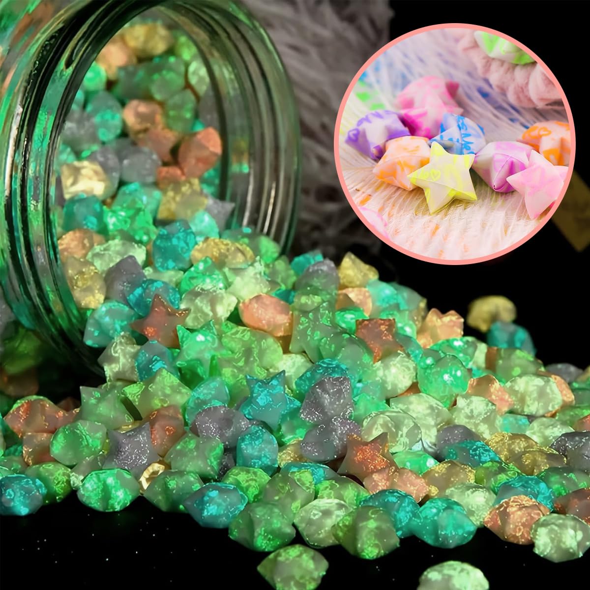 HASTHIP Heart-Shaped Origami Paper for DIY Crafts with 210 pcs 8.6 in Glossy Strips | 10 Colors Glow Design