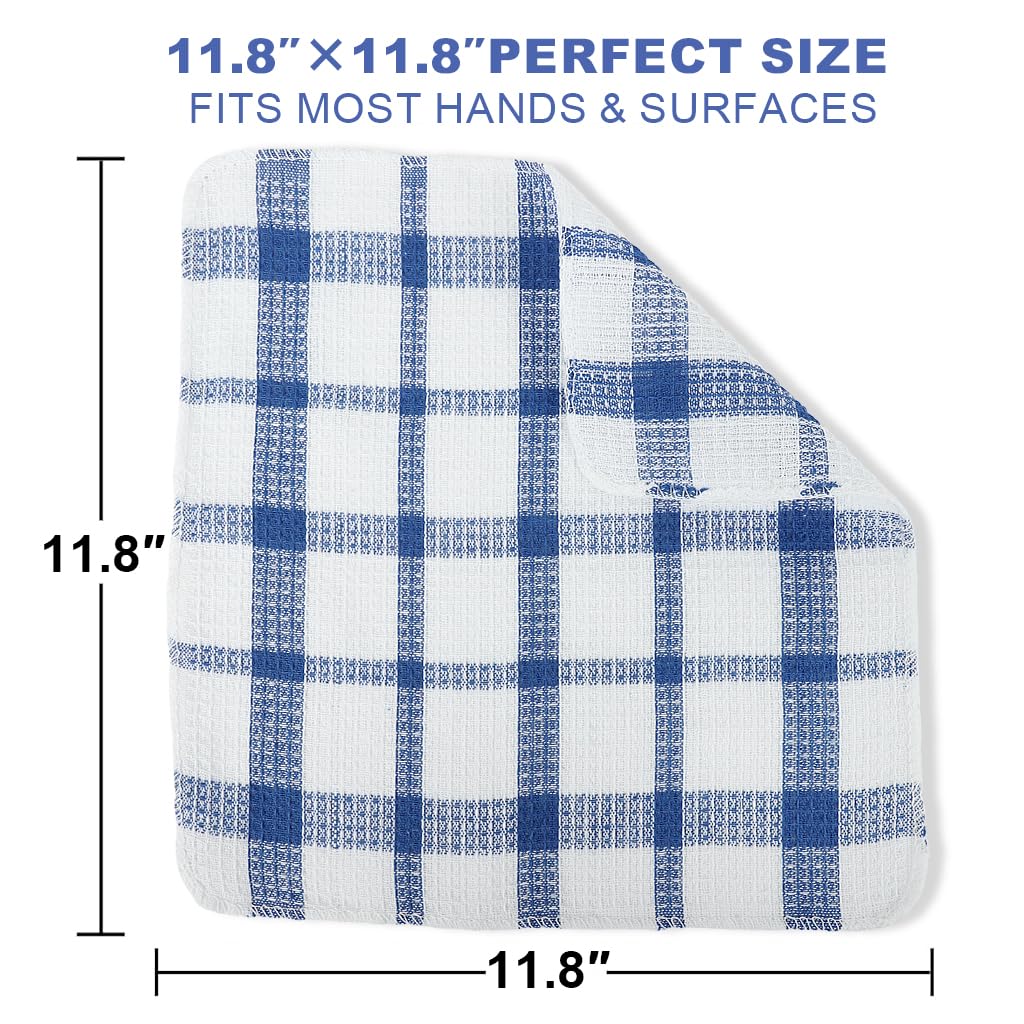 HASTHIP Reusable Kitchen Cleaning Cloths for Dishwashing with Checked Pattern 12 Pack 30x30cm Cotton | 3 Colors