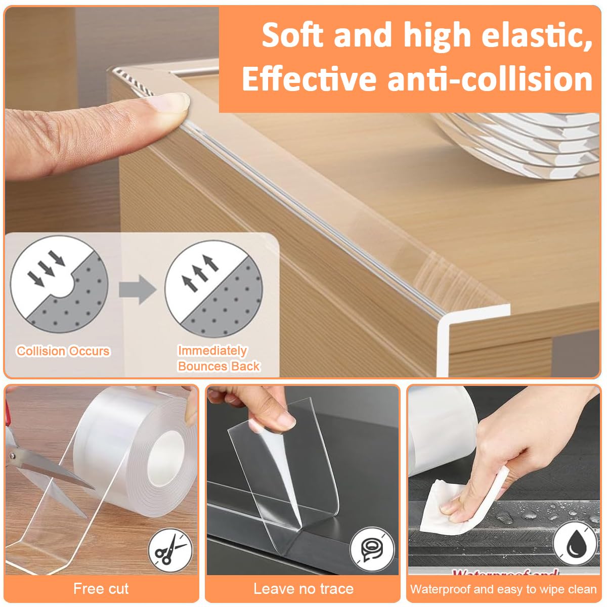 HASTHIP Edge Protector Strip for Furniture with 2M Clear Self Adhesive Nano Silicone | Baby Proofing