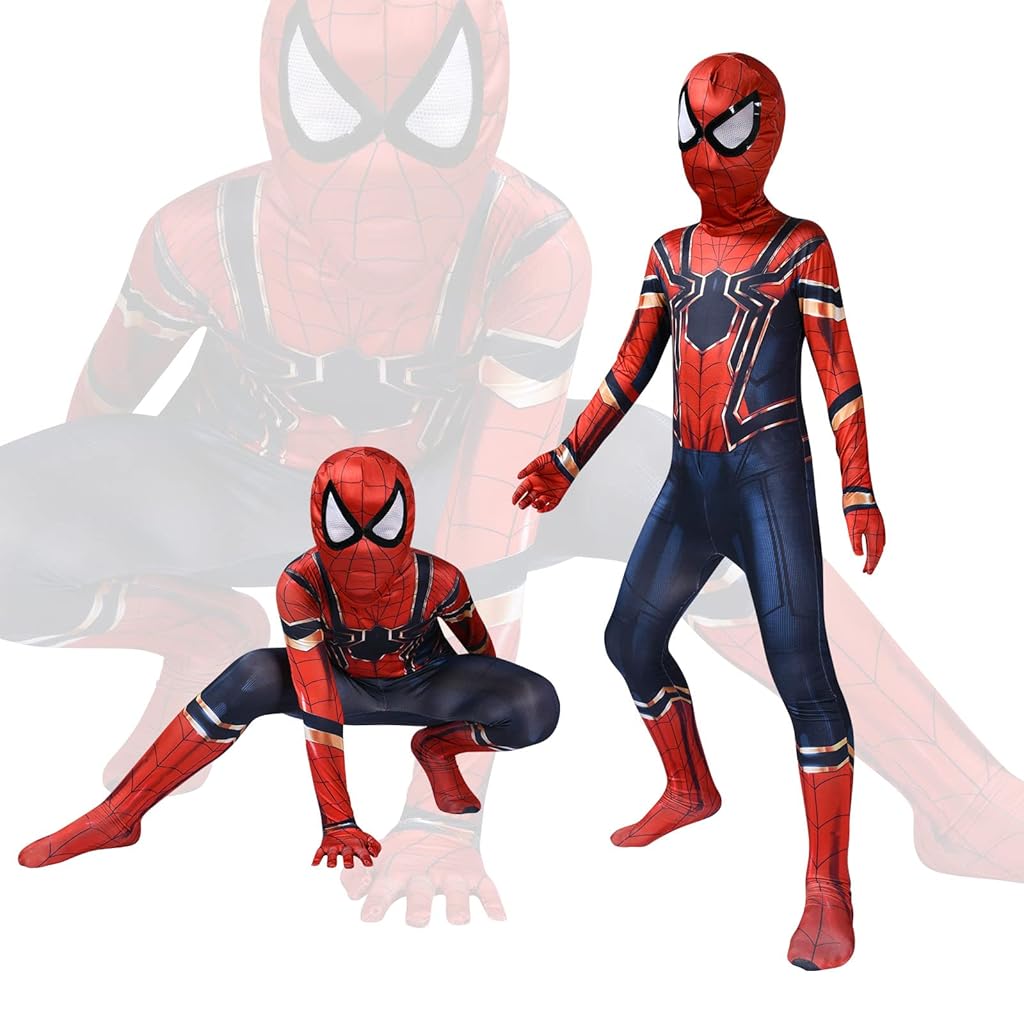 Hasthip® Spiderman Dress Costume For Kids, 3D Prints Spider Man Costume Set, Breathable Spandex Super Hero Fancy Bodysuits For 3-7 Years Gift Party Halloween (Kids M-Height 115-125Cm),Multicolor