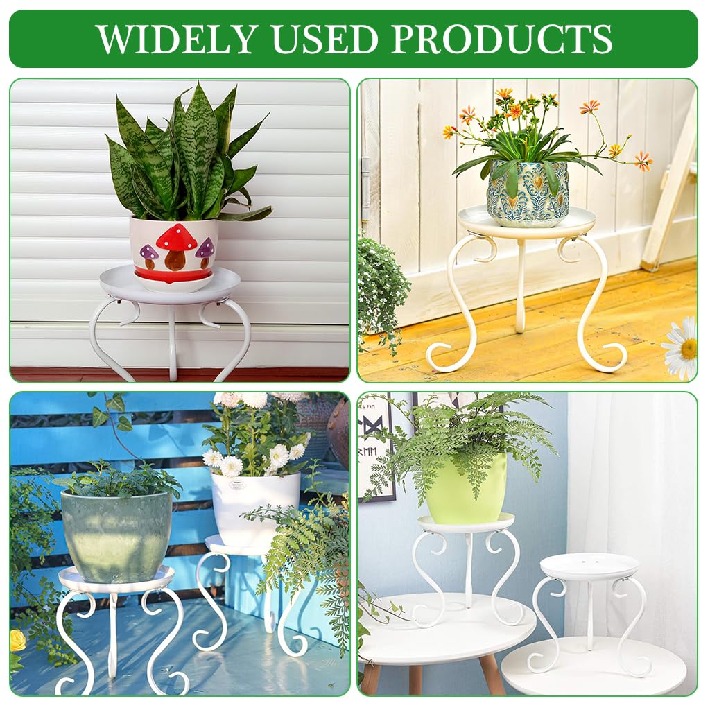 HASTHIP Plant Stand for Indoor and Outdoor with 23x23cm Round Tray | White Iron 2 Pack