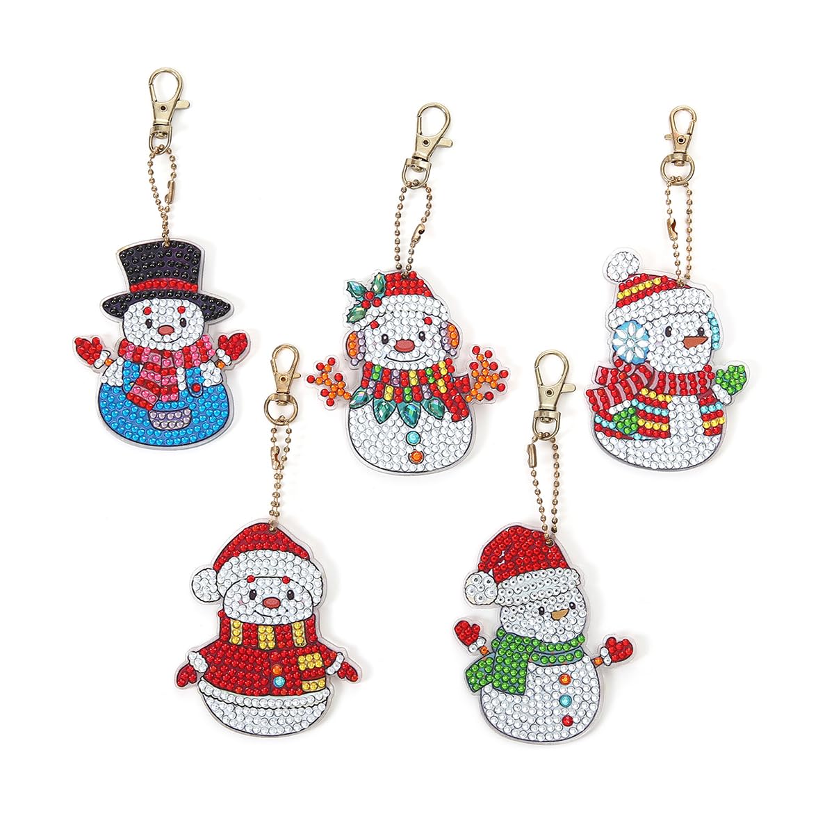 HASTHIP Christmas Diamond Painting Keychain for Bags and Keys featuring 5 Snowman Pendants | Festive Gift Idea