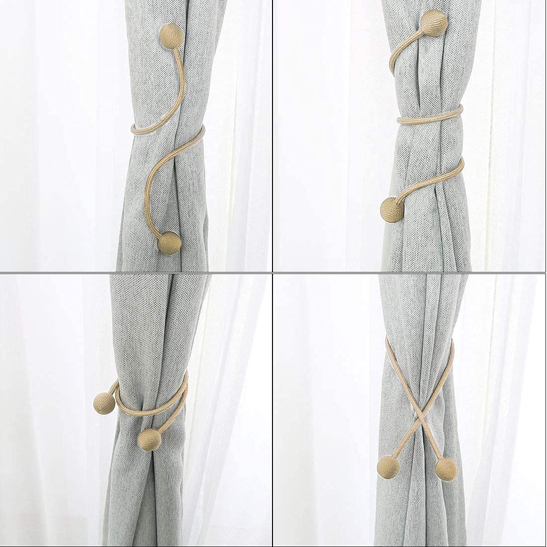 HASTHIP Curtain Tiebacks for Living Room and Bedroom with Strong Magnetic Closure | 16 in Rope 3 pcs Gold Polyester