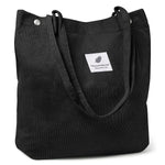 HASTHIP® Bolsa Tote de Corderoy Negra Grande para Mujer,Bolsa Reutilizable de Compras,Asa Hombro Ligera y Plegable Ideal para Supermercado Viaje y Trabajo