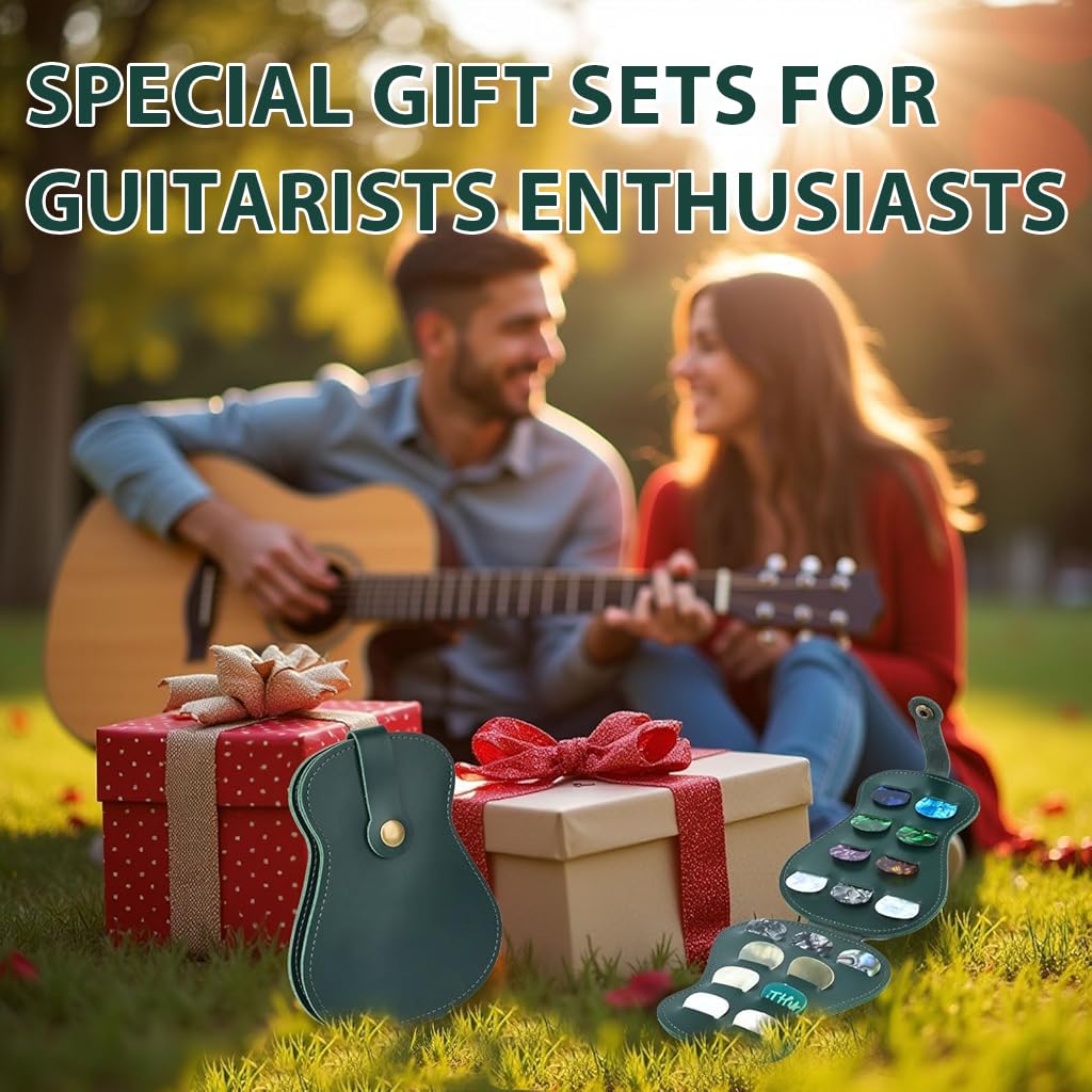 HASTHIP Guitar Pick Holder Case for 18 Picks featuring Bi Fold Design with Snap Closure and Green PU