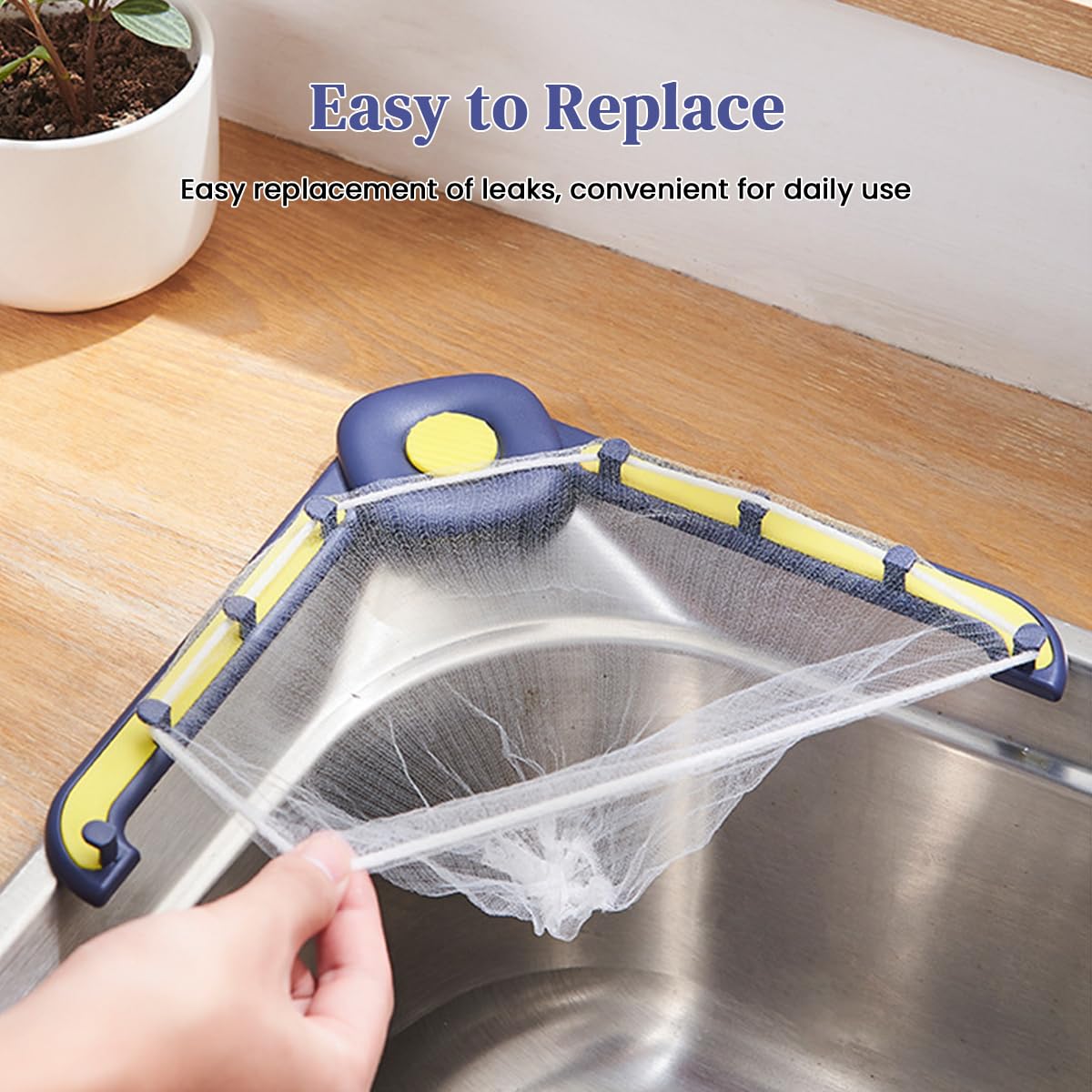 HASTHIP Kitchen Sink Strainer with 50pcs Filter Mesh Bags featuring Folding Self Adhesive Rack | Modern Space Saving Design