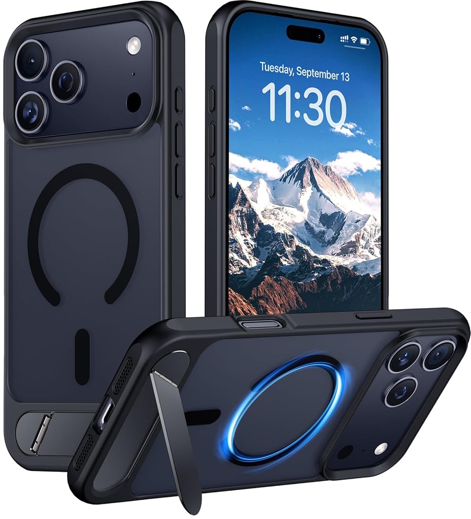 HASTHIP® Funda Magnética para iPhone 17 Pro Max 6.9 Pulgadas, Carcasa Translucida Mate con Soporte Invisible, Compatible MagSafe, Protección Militar Antigolpes y Antirrayas