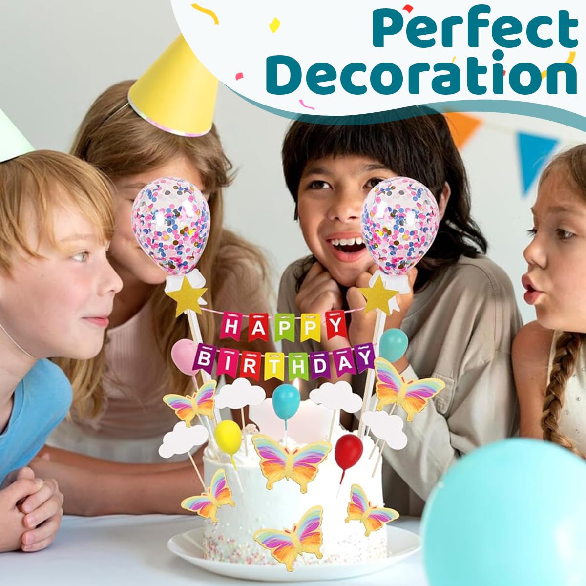 HASTHIP Happy Birthday Cake Topper Set 23 Pcs for Party Decoration with Rainbow and Butterflies | Reusable Eco Friendly Decorations for Kids and Family Celebrations
