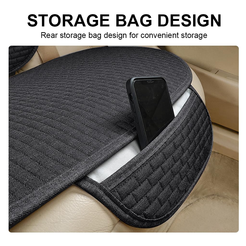 HASTHIP® 3Pcs Breathable Car Seat Covers Full Set Front & Rear Seat Covers with Anti-Slip Silicone Backing, Storage Pouches, Durable Car Seat Cushions Stylish Universal Seat Cover for Car