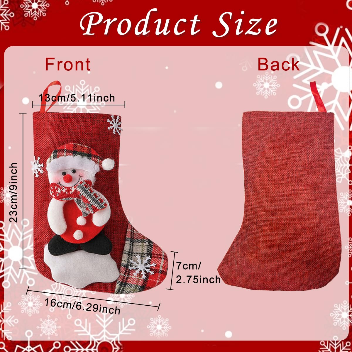 HASTHIP® 4pcs Red Christmas Stocking 9 inch x 6.2 inches Christmas Gift Stocking with 4 Designs Hanging Christmas Stockings Gift Christmas Stocking Christmas Stocking for Window, Christmas Tree, Door