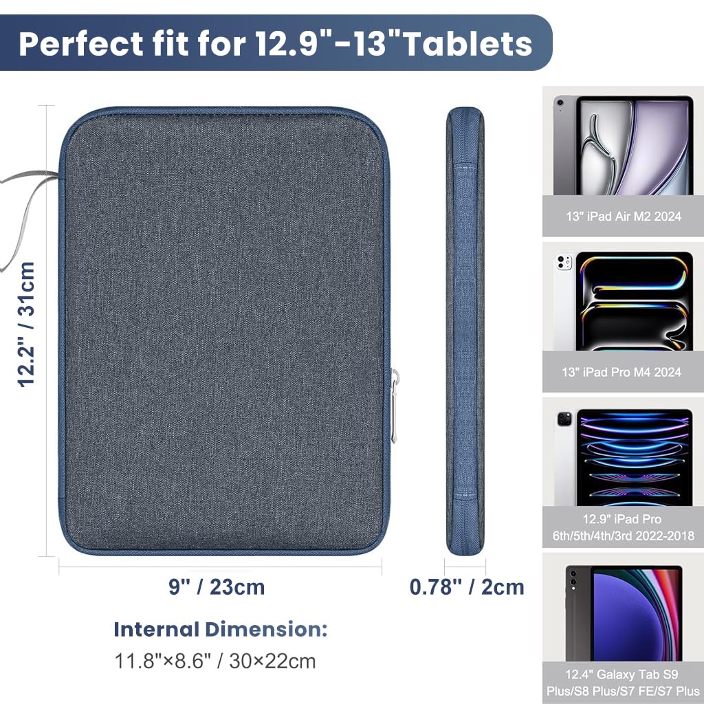 HASTHIP® ZORBES Bolsa de Viaje para Tableta de 12.9 Pulgadas para iPad, Bolsa Impermeable con Cierre y Bolsillo de Malla, Acolchado Protector, Organizador Universal de tabletas, Azul