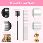 HASTHIP® 6 PCS Flea Comb for Dogs and Cats, Stainless Steel Dog Cat Grooming Combs, Fine & Wide Tooth Lice Comb, Tick Removal Tool, Tear Stain Remover, Dematting Brush, for Small, Medium Pets, Pink