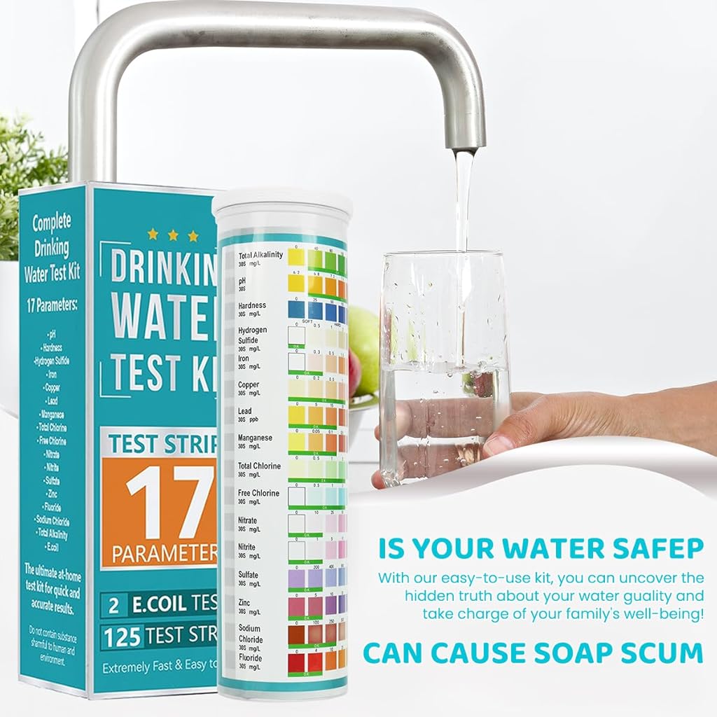 HASTHIP® 125-Count Water Testing Strips, 17 in 1 Water Qulity Test Strips for Swimming Pool Aquarium Test Strips Freshwater Saltwater Test Strips for Total Alkali Cyanuric Acid Residual Chlorine, More