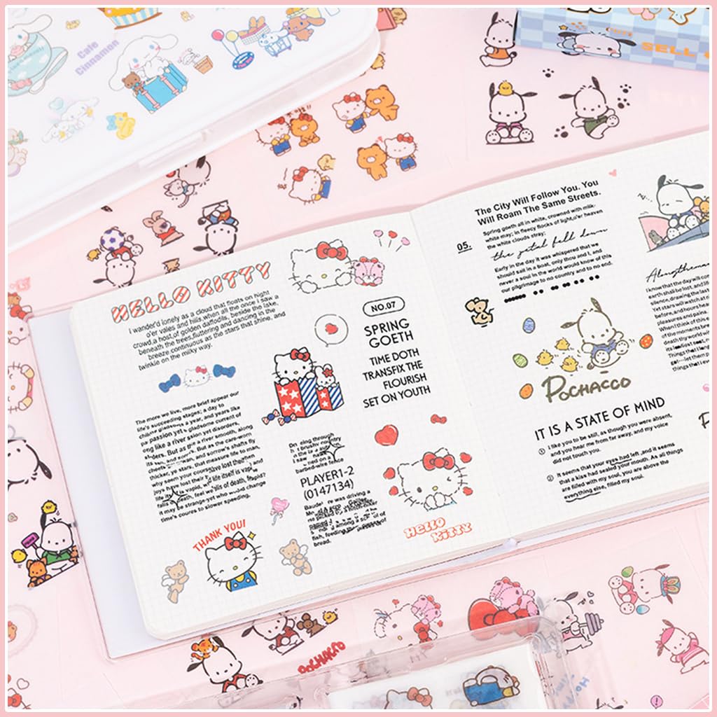 HASTHIP® 100Pcs Cute Cartoon Stickers PET Hello Kitty Sticker & Washi Stickers Set DIY Scrapbooking Kawaii Hello Kitty Stickers for Phone Case, Laptop Cover, Kids Water Bottle