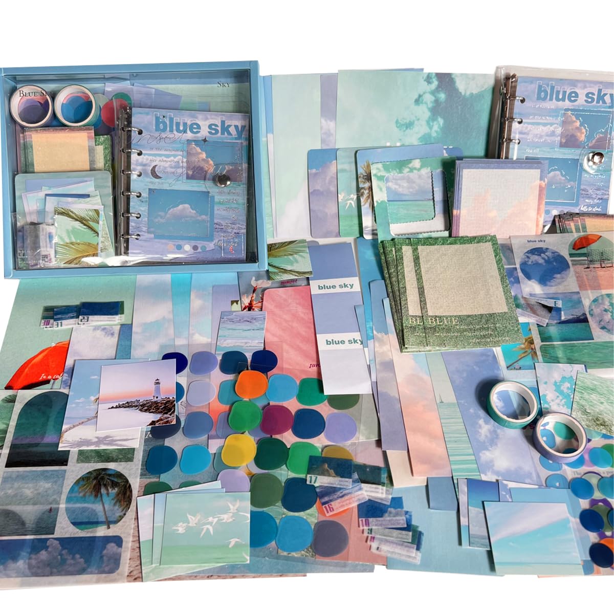 HASTHIP Journal Kit for Scrapbooking and Planner Decoration with 150 pcs Blue Sky Theme | DIY Craft Supplies for Artists and Crafters