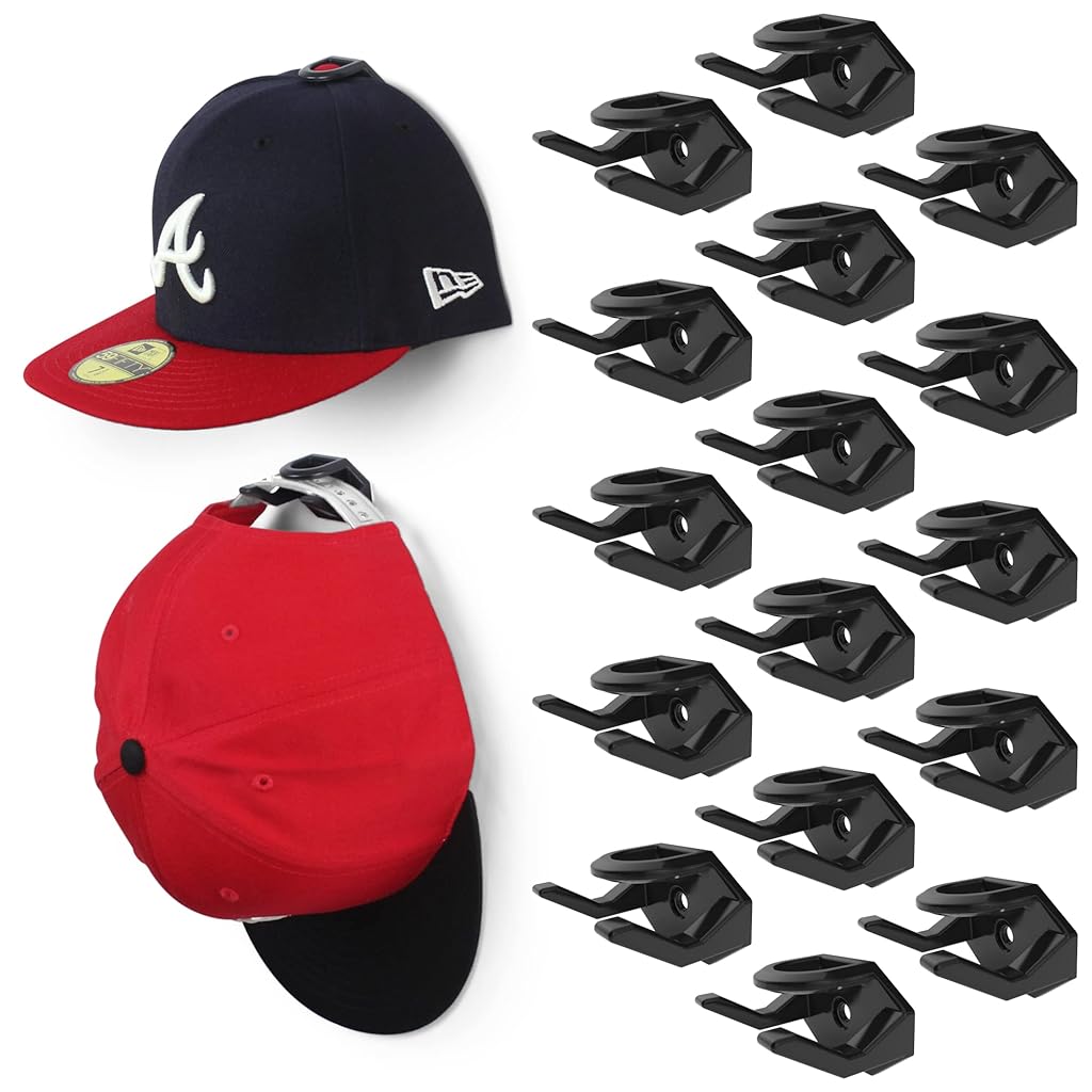 HASTHIP® Adhesive Hat Hooks for Wall (16-Pack) - Hat Rack for Baseball Caps,Minimalist Display,Strong Hold Hangers