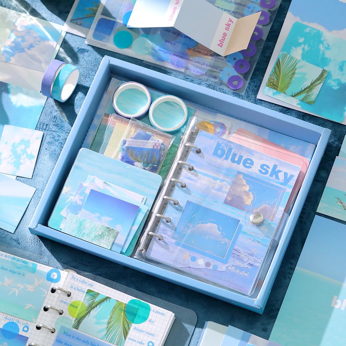 HASTHIP Journal Kit for Scrapbooking and Planner Decoration with 150 pcs Blue Sky Theme | DIY Craft Supplies for Artists and Crafters