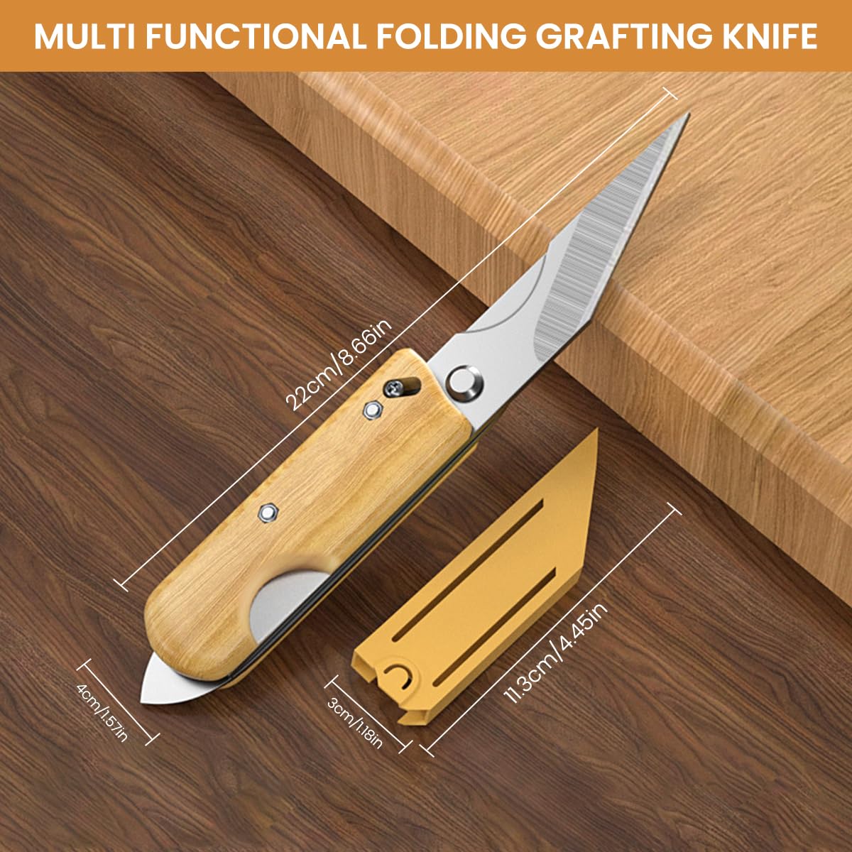 HASTHIP Grafting Cutter Tool 3 in 1 for Gardening featuring Wooden Handle and Steel Cleft