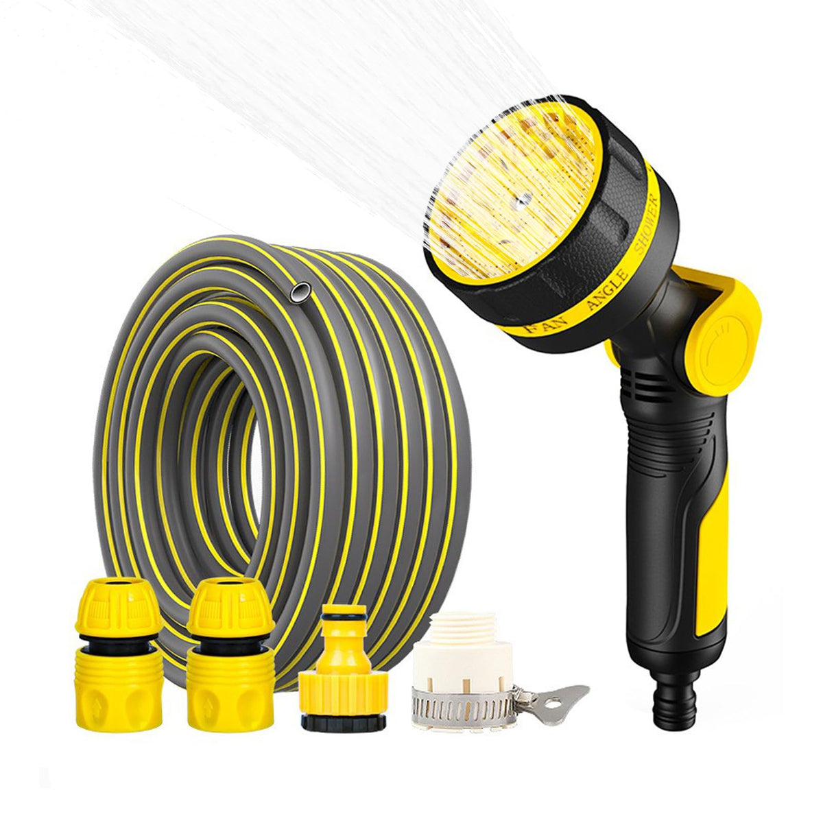 HASTHIP® 15M Garden Hose Water Sprayer Kit, 10 Spray Modes, Pressurized Water Sprayer with Adjustable Flow, Anti-Leak Connectors, Kink-Resistant Garden Hose Kit for Lawn, Garden, Car & Outdoor Cleaning