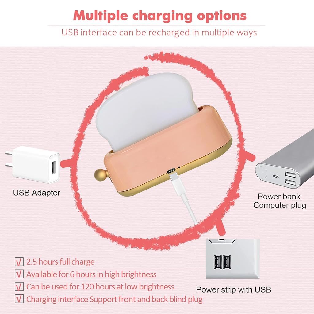HASTHIP® Kawaii Desk Lamp Cute Toaster LED Light,Rechargeable Portable Night Light with Timer,Eye-Caring Dimmable Table Lamp Bedroom Decor Gift for Kids Girls Teens Reading Study