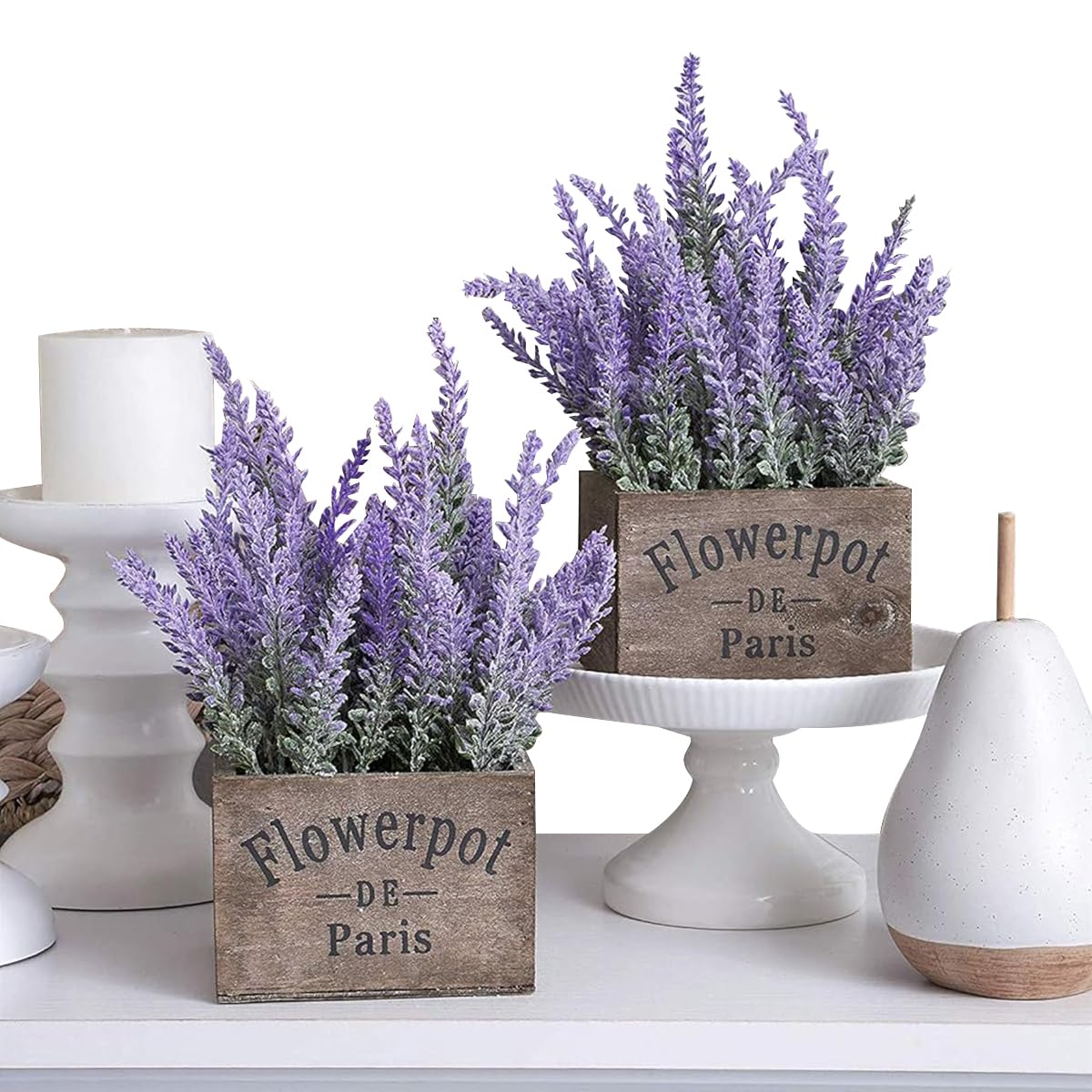 HASTHIP Artificial Lavender Flower Bundles for Home Decor 14 in Plastic Purple | Pack of 4