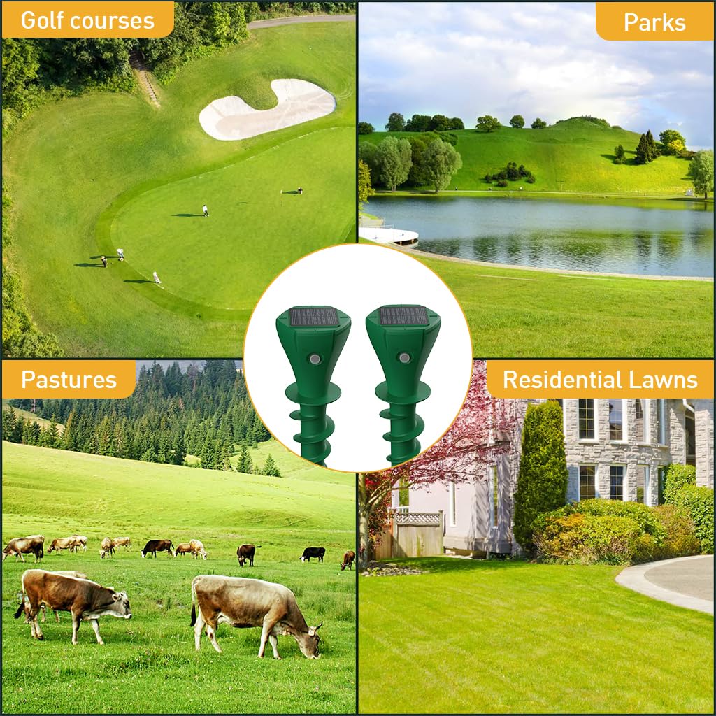 HASTHIP® 2Pcs Solar Ultrasonic Animal Repellent with 3 Changing Frenquency Modes IP65 Waterproof 9.8 Inches Animal Repellent Spiral Sticks Ultrasonic Animal Repellent for Garden, Lawn, Farm Land