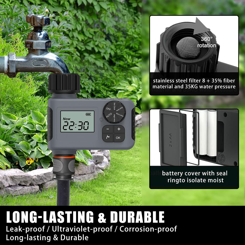 Drip Irrigation Timer for Garden Farm with Universal Faucet connector, Irrigation Water Timer, Easy to Use Automatic Watering System, Waterproof Digital Irrigation Timer System for Lawns