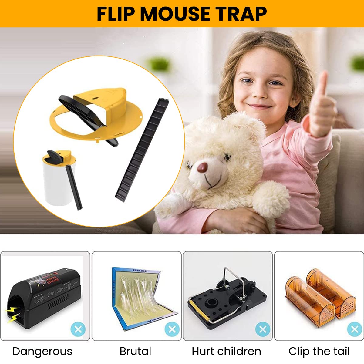 Mouse Trap for Mice, Rats, Chipmunks, Squirrels, Hamsters and Other Rodents, Reusable Trap Bucket Rat Catcher, Trap Door Style, Auto Reset, Humane Not not Fatal(Bucket Not Included)