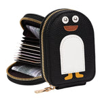 HASTHIP® Cartera de Viaje RFID Bloqueo Tarjetero Mujer con 10 Compartimentos,Organizador de Tarjetas y Documentos Viaje Cuero PU con Cierre Cremallera y Diseño Pingüino,Negro