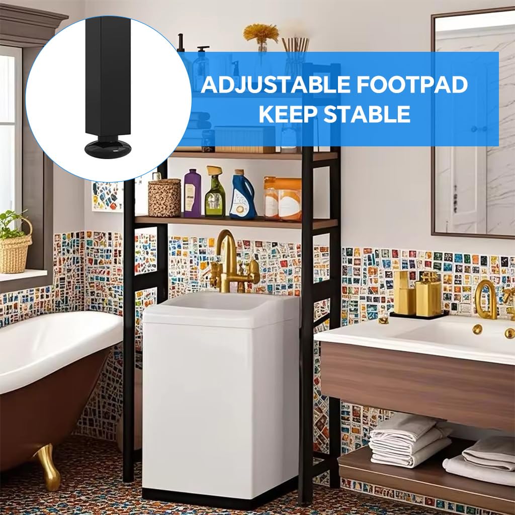 HASTHIP Washing Machine Storage Rack for Laundry Room with 3 Layer Shelves and Adjustable Feet