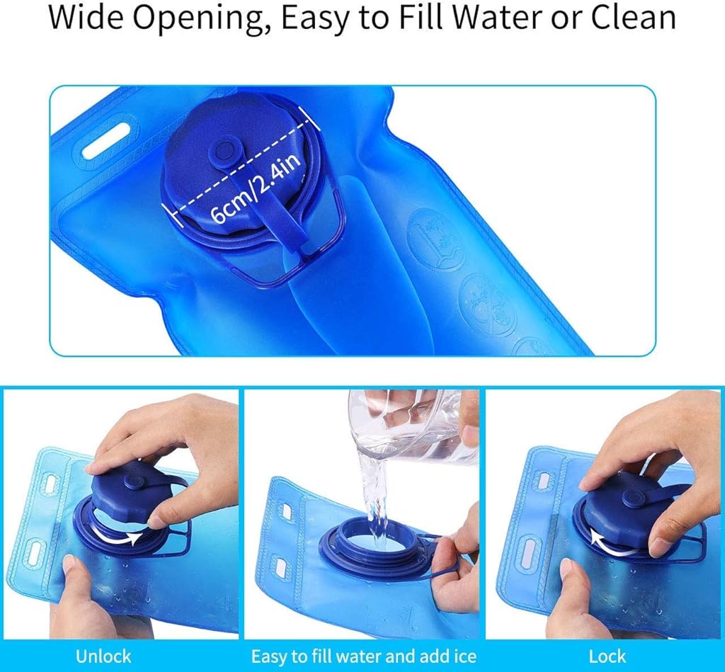HASTHIP® Bolsa de Hidratación 2L Sin BPA,Vejiga de Agua Antibacteriana a Prueba Fugas con Boquilla ON/Off,Depósito Agua con Gran Apertura para Senderismo Ciclismo y Running (Azul 1